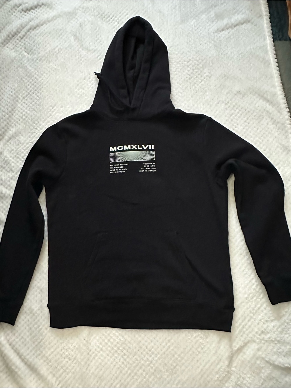 H&M Black Hoodie with White MCMXLVII Graphic